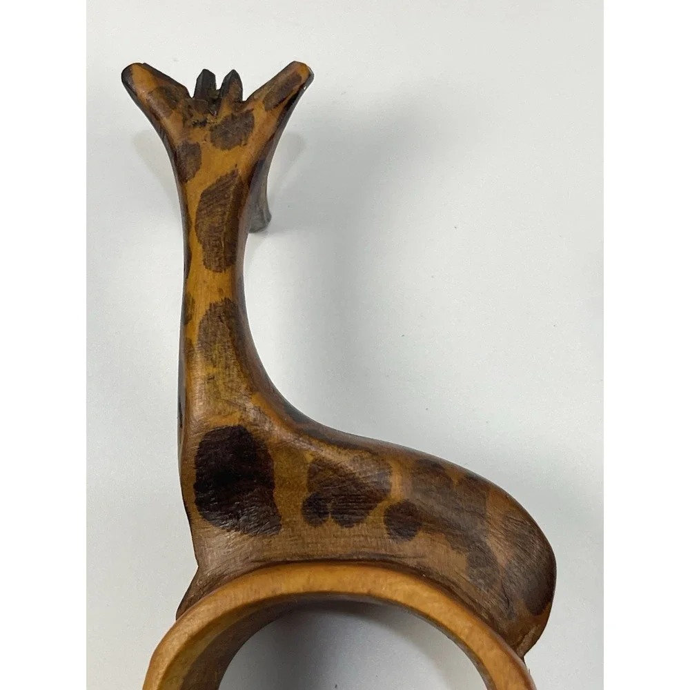 Hand Carved Wooden African Safari Animal Napkin‎ Ring Holders Stands Set Of 2